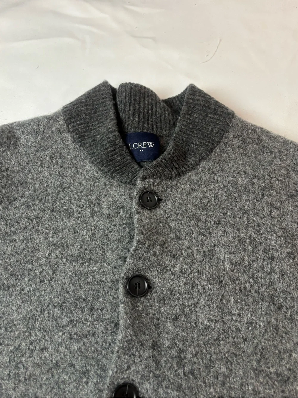 J Crew Bomber Sweater Mens Gray Cardigan 100% Lambswool Charcoal G9128 M READ